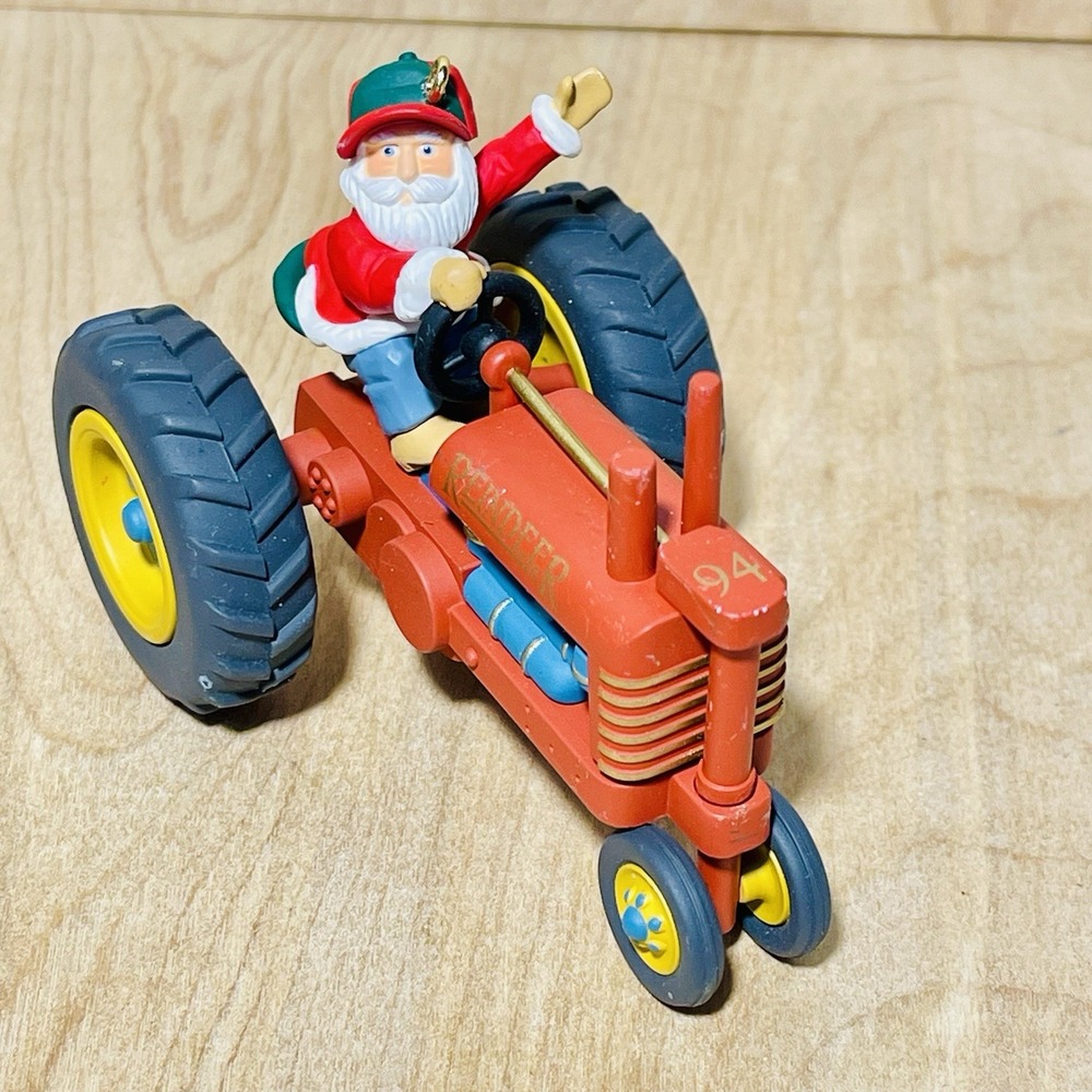 VTG 1994 Hallmark Keepsakes Ornament Here Comes Santa Makin Tractor Tracks